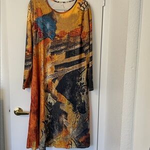 Abstract Multicolor Long Sleeve Dress